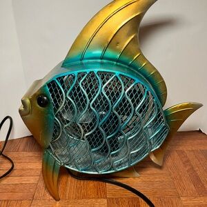 Deco breeze Tropical Fish Figurine Fan 16 inch Turquoise and Gold